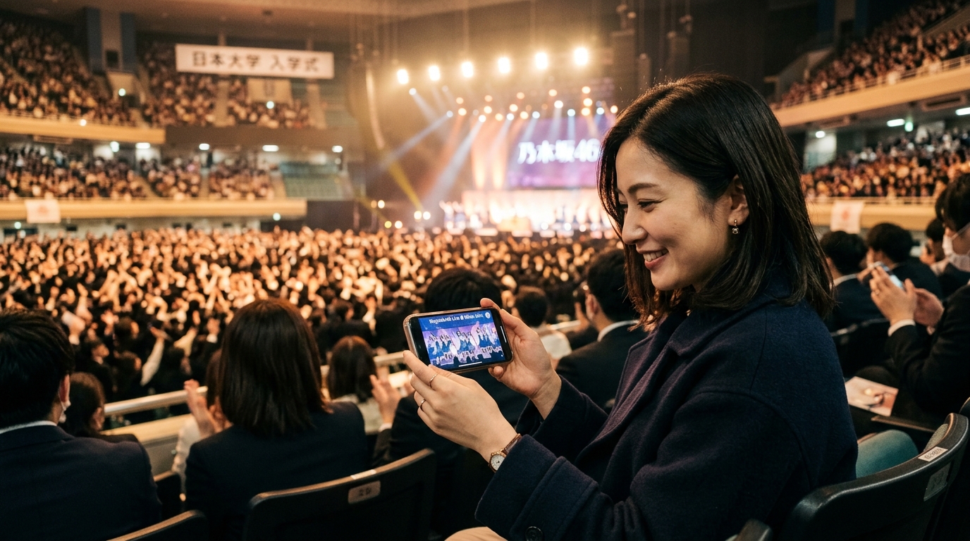 乃木坂46が日本大学入学式でサプライズ出演し新入生から大歓声が上がる様子